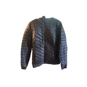 Women M TNF The North Face Gray Zip Hooded Quilted Jacket Coat Down Fill